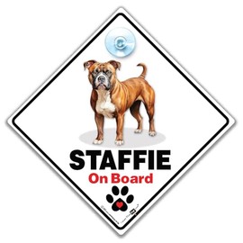 Staffordshire Bull Terrier On Board Sign, Dog Car Sign for Staffy, Advisory Car Sign Designed to Notify of Dog in Car 14 cm x 14cm x 2cm
