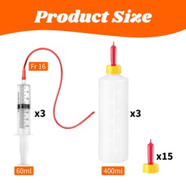 24 Pcs Lamb and Goat Kid Feeding Kit Including 3 Pcs 400ml Lamb Feeding Bottles 15 Pcs Goat Nipples 6 Pcs Feeding Tube Kit 60 ml Syringe and 16 FR Tube for Puppies Goat Feeding Baby Goats