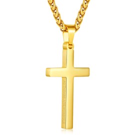 Aretas Stainless Steel Silver Cross Necklace for Men Boys Inspirational Bible Verse Cross Pendant Chain 20 Inch Christian Confirmation Baptism Jewelry Gifts