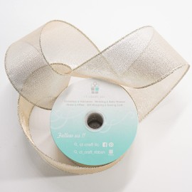 CT CRAFT LLC Champagne Gold Metallic Wired Ribbon 2.5 inch x 10 Yards for Christmas Home Decor Tree Topper Bow Gift Wrapping DIY Crafts Wreath Garland Wedding