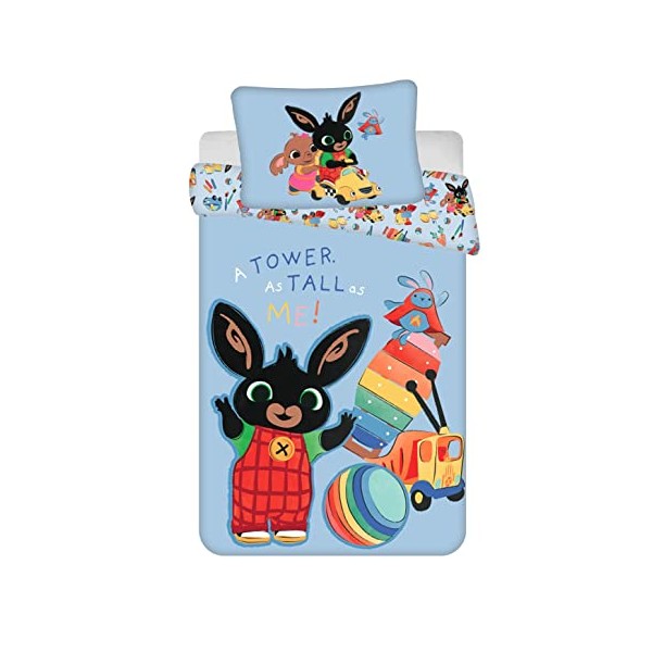 JFabrics Bing Bunny Cot Bed Duvet and Pillow Set | Boys Toddler Bedding Sets | Featuring Sula and Amma,Blue, 100 x 135 CM + Pillowcase 60 x 40 CM