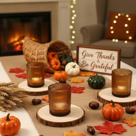 48pcs Amber Votive Candle Holders - Fall Decor, Glass Tea Lights Candle Holder Bulk for Wedding Table Centerpiece Decor, Votives Candle Holders for Birthday Party Anniversary Home Decorations(Amber)