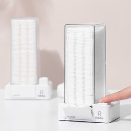 Transparent wall-mounted vanity organizer dispenser cotton pad storage case - White / 투명 벽걸이 화장대 정리 디스펜서 화장솜 수납 케이스 - 화이트