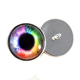 Rainbow Eyes with Sew in Loops 16mm Glass Eye Cabochons for Fantasy Art Doll Stuffed Animal Soft Sculptures or Jewelry Making Crafts Set of 2