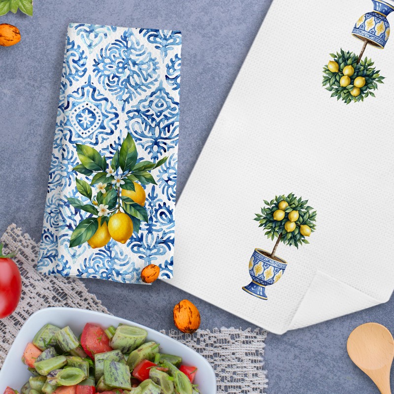 Nipil Chinoiserie Lemon Kitchen Hand Towels Decorative Set of 2