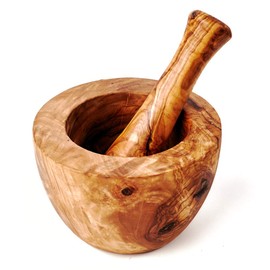 Olive Wood Mortar and Pestle Smooth Edge 16 cm Diameter