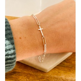 Sterling Silver Cross Bracelet, Paperclip Cross Bracelet, Sideways Cross Bracelet, Religious Christian Gift, Faith