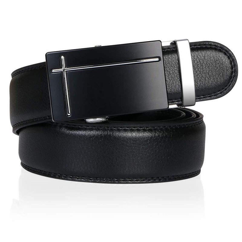 flintronic Men’s Leather Belt, Automatic Buckle Leather Ratchet Belt 3.5cm