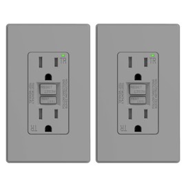 ELEGRP GFCI Outlet 15 Amp, Self-Test GFI Electrical Outlet with Thinner Design, TR Tamper Resistant GFCI Receptacle, Ground Fault Circuit Interrupters with Wall Plate, UL Listed, Matte Grey, 2 Pack