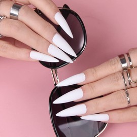 Press on Nails Matte, Rosy Finch White Press on Nail Acrylic Matte Fake Nails Glue on Nails Stick on with Nail Glue Nail File for Women