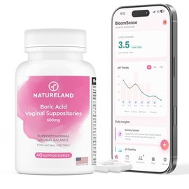 NATURELAND Supositorios vaginales de ácido bórico de 600 mg, fabricados en Estados Unidos, ayuda a mantener el equilibrio del pH y la frescura íntima,