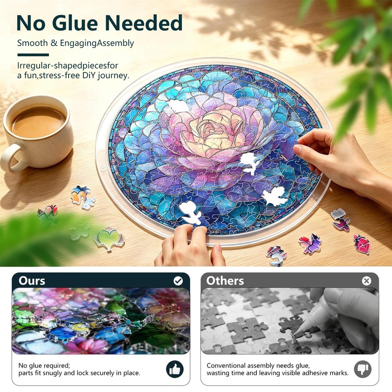 WACOCETOY Acrylic Puzzle Suncatcher DIY Transparent Flower Jigsaw 82 PCS