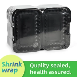 LEOBOX To Go Containers, BPA-Free Plastic Take Out Boxes with Lids 50-Pack 27oz Black MFPP Reusable Meal Prep Container for Food Storage, Hinged Clamshell Design for To-Go Lunch Salad Breakfast