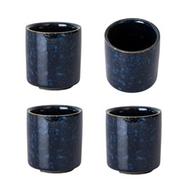 Porcelain Japanese Sake Cups Straight Edge Ochoko Set of Four 1.25 fl oz Hot or Cold Sake Home or Restaurant Supply Use Reactive Glazed Ceramic (Navy Blue)