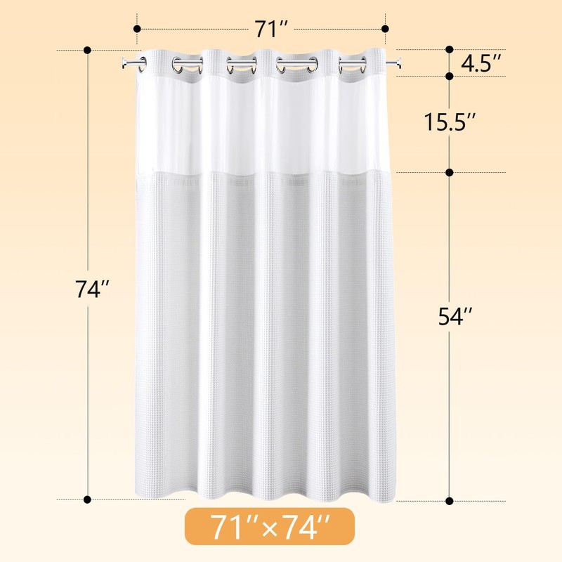 River Dream White Fabric Shower Curtain Set, Cotton Blend, Waffle