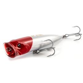 Dr.Fish Saltwater GT Popper 5.5inch 1.4oz Fishing Lures VMC Treble Hooks Surf Fishing Offshore Wire-Through Saltwater Freshwater Salmon Pike Red White