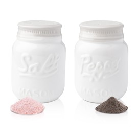 Comfify Vintage Mason Jar Salt & Pepper Shakers - Adorable Decorative Mason Jar Decor for Vintage, Rustic, Shabby Chic - Sturdy Ceramic in Aqua White
