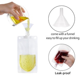 Hillside-Kit Plastic Flasks Concealable and Reusable Cruise Drink Bags with Funnel 8OZ Leak-Proof Flasks for Travel Outdoor (White-6pcs 8OZ)