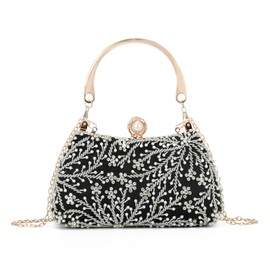 EVEOUT Pearl Clutch Bag for Women Handbags with Beading Embroidery Elegant Crystal Wedding Bags Embroidered Evening Bag Bridal Bag Shoulder Bag for Party Prom, black