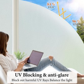DUOFIRE Window Privacy Film Natural Frosted Glass Window Film Static Cling No Glue Anti-UV Window Cling Privacy Film Non Adhesive for Office Meeting Room Bathroom Living Room 17.4in. x 78.7in. S001
