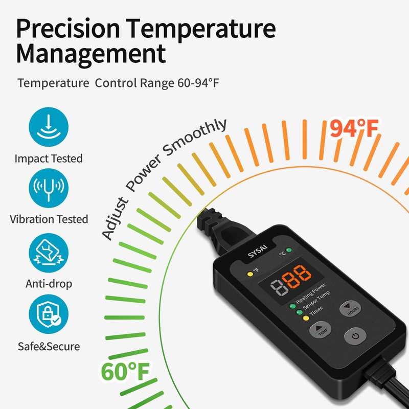 SYSAI Temperature Controller for Reptile Tank, Heat Mat, Seed Germination,