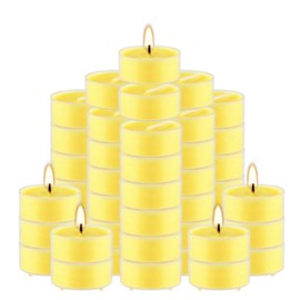 50 Pcs Citronella Tealight Candles in Clear Cup, Summer Yellow, Outdoor and Indoor Citronella Candle for Balcony, Garden, Porch Patio, 4 Hour Burn Time