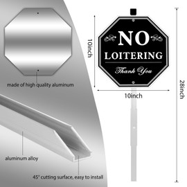 No Loitering Signs for Home - No Loitering Signs for Business - 10" x 10" - Aluminum Metal Sign with 28" Long Stake, Weather Resistant, Waterproof, Easy to Mount