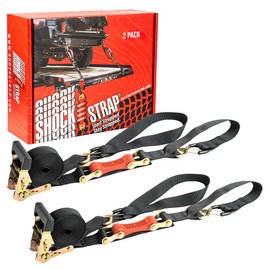 SHOCKSTRAP Ratchet Strap, 7’ x 1.5" Shock Absorbing Heavy Duty Tie Downs for Cargo, Made in USA, 1,000 LB WLL / 3,000 LB Break Strength, 2-Pack