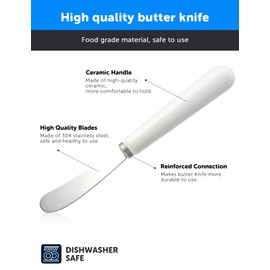 Butter Knife 4Pack Stainless Steel Butter Spreader Knife with Comfortable Handle and Curved Blade Design for Better Scooping of Jam Peanut Butter 6.7" White