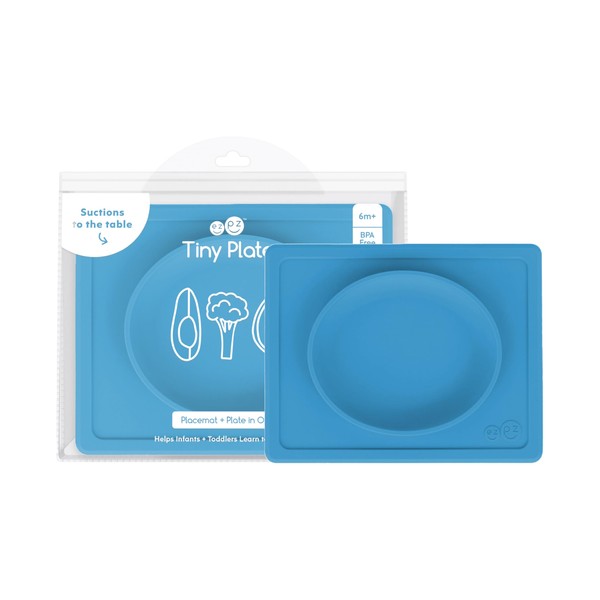 ezpz Tiny Plate (Blue) - Silicone Suction Placemat + Plate