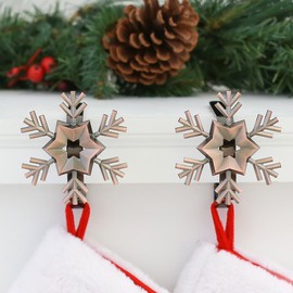 Haute Decor The Original MantleClip Stocking Holders with Removable ZINC Alloy Holiday Icons (2-Pack Snowflake, Oil-Rubbed Bronze)