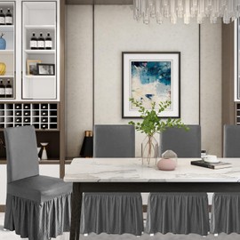 molasofa Chair Covers for Dining Room Set of 4 Stretch Chair Slipcovers with Skirt for Kitchen Seat Protectors Wedding Banquet Decor Kids Pets Spandex Fabric Washable (4pcs, Light Grey)