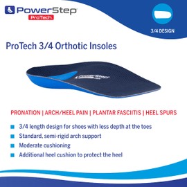 PowerStep ProTech Control 3/4 Orthotic Inserts - Medical Grade Orthotics for Overpronation, Plantar Fasciitis, and Arch Pain - Moderate Cushioning with Premium Foam Heel (M 12-13 W 14-15)