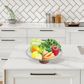 M MIMMU Clear Glass Fruit Bowl for Kitchen Counter Decor - 9.5 Inch Pedestal Serving Bowl - Decorative Centerpiece for Fruits Candy Snacks