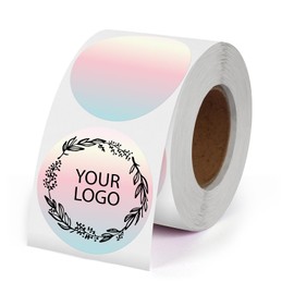 YIKIADA Red Gradient Thermal Labels Vinyl 2 Inch Self-Adhesive Circle Stickers Roll Waterproof Printable Round Decals Name Tag for QR Code DIY Office Address 500 PCS