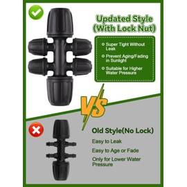 20PCS Locked Barbed Tee Connectors, Kalolary 5/16" to 1/4" Drip Irrigation Fittings Kit 8/12mm to 4/7mm Tube Lock Female Connector 6-Way Barbed Lock Irrigation Parts for Watering System (Black)