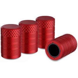 4 Pcs Red Tire Valve Stem Caps, Anodized Aluminum Tire Valve Cap Set, Corrosion Resistant, Universal Stem Covers for Cars Trucks Motorcycles SUVs and Bikes, Valve Stems and Caps