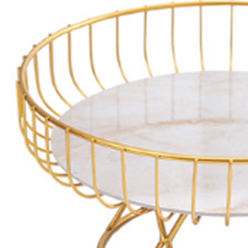 Fruit Tray Hollow Design High Foot Iron Marblel Decorative Practical
