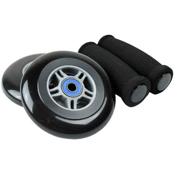 Replacement Razor Scooter Wheels, Abec 7 Bearings, Handle Bar Grips (Black/Black)