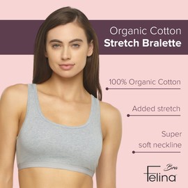 Felina Organic Cotton Bralette for Women, Super Soft & Dyed with Plant-Based Dyes (Medium, Slate)- Wirefree Cotton Bra Top