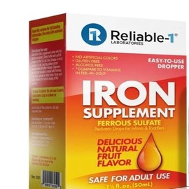 Reliable 1 Iron Supplement Ferrous Sulfate 1.5 oz Natural Fruit Flavor