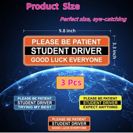 Student Driver Magnet for Car, 3 Pack Reflective Funny New Driver Car Magnets, 9.8 x 3.3 Inch, Removable, Water Proof, UV Heat Resistant, Suitable for Students and Novices as Auxiliary Equipment
