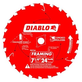 Diablo Framing Saw Blade with Perma-Shield - Tracking Point Tooth Design for Efficient Cutting - 7-1/4" x 24-Tooth - D0724A
