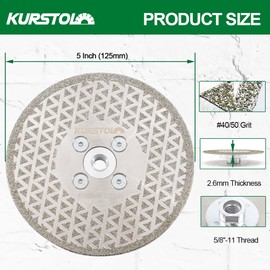 KURSTOL Grinding Cutting Diamond Blade - Granite Grinding Wheel 5"/125mm 5/8-11 Flange, Angle Grinder Electroplated Diamond Cutting Disc for Beveling Shaping Marble,Porcelain,Ceramic Tile,Quartz