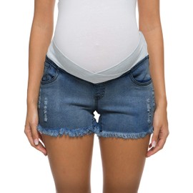 Foucome Women's Maternity Ripped Jean Shorts Summer Distressed Denim Shorts, B01# Blue, Small