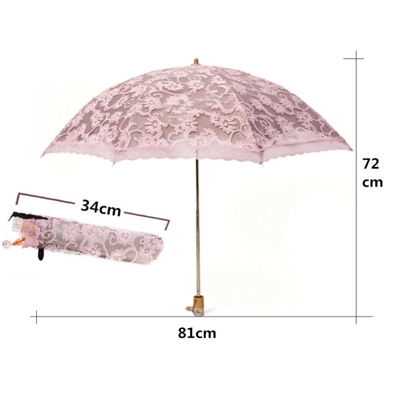Honeystore Lace Travel Parasol Twice Folding Anti-uv Sunshade Windproof Umbrella