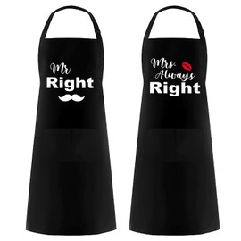 2 PCS Mr & Mrs Couple Aprons Set,Adjustable Matching Aprons with 2 Pockets for Women Men,Suitable for Weddings, Valentine's Day gifts