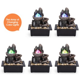 AMOOTEK Tabletop Fountain Rotating Ball Rock Waterfall Fountain Office Tabletop Fountains for Home Office Decor Includes Many Natural River Rocks Decorated with Colorful Lights and Rolling Ball