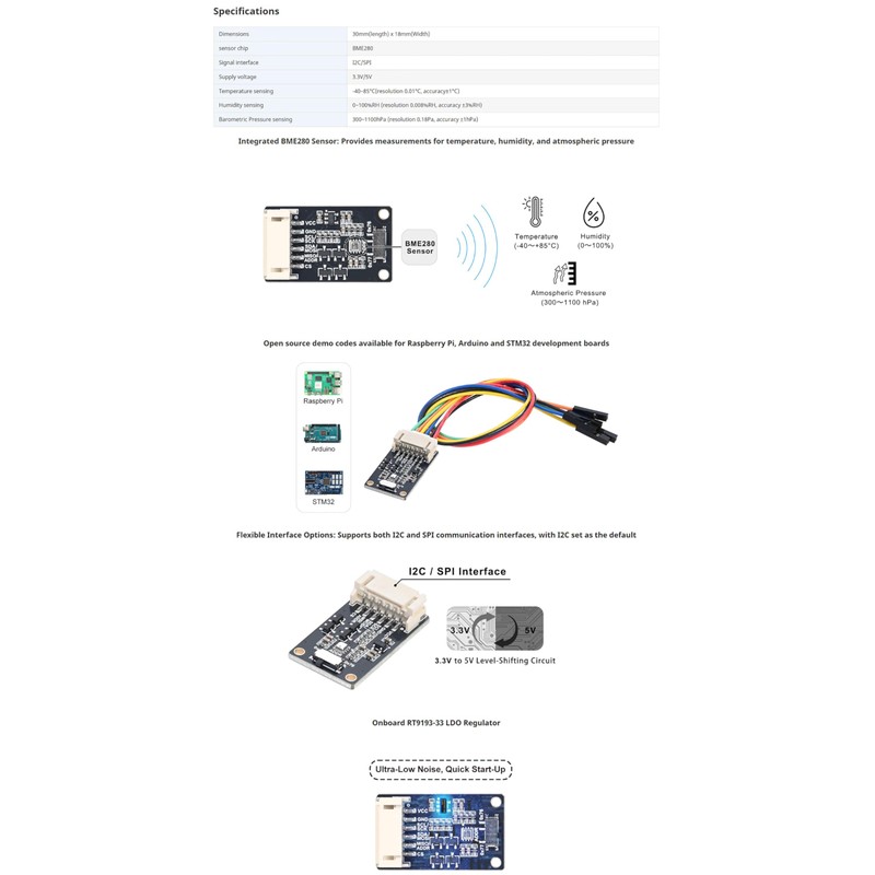 XICOOLEE BME280 Environmental Sensor, Temperature Humidity Barometric Pressure Monitoring Module,