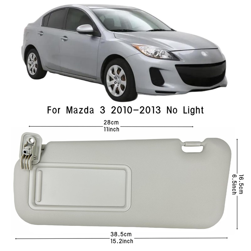 Sun Visor Pair Compatible with 2010-2013 Mazda 3 (Non-Illuminated) -